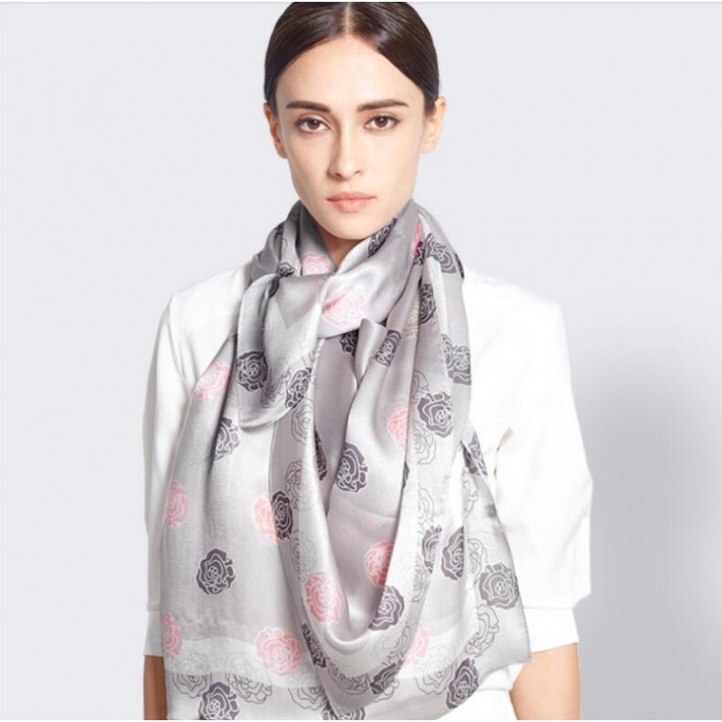 Pure Silk Scarf Coffee Pastel Dot Print Women Summer Scarf